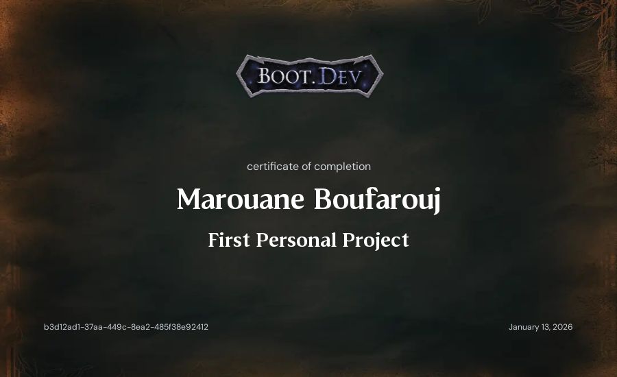 Marouane Boufarouj's Boot.dev First Personal Project certificate