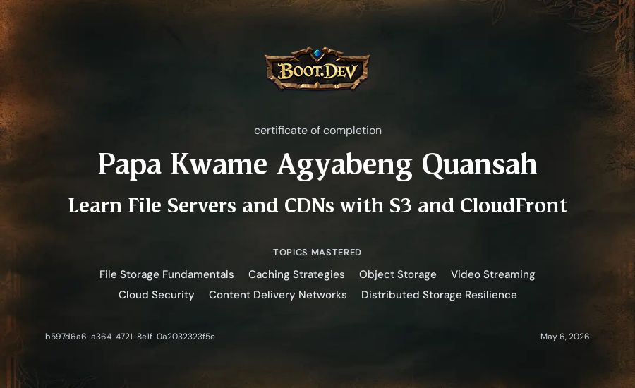 Papa Kwame Agyabeng Quansah's Boot.dev Learn File Servers and CDNs with S3 and CloudFront certificate