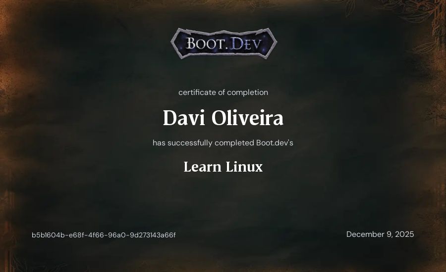 Davi Oliveira's Boot.dev Learn Linux certificate