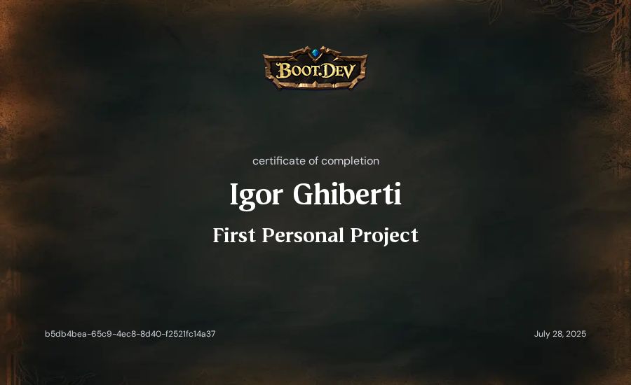 Igor Ghiberti's Boot.dev First Personal Project certificate