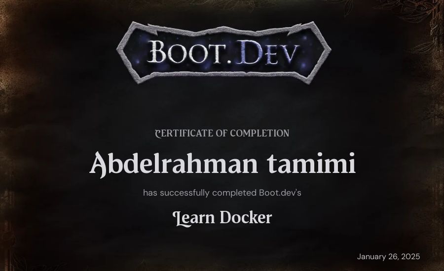 Abdelrahman tamimi's Boot.dev Learn Docker certificate