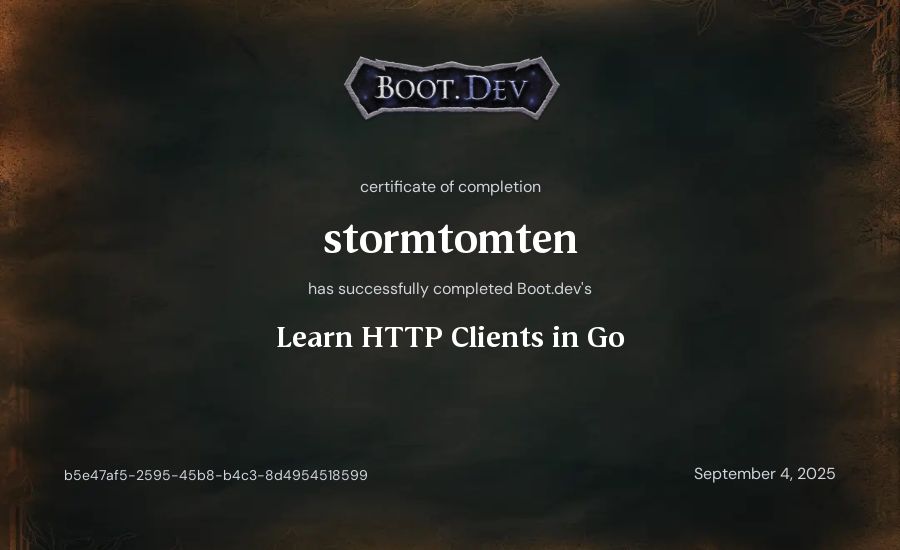stormtomten's Boot.dev Learn HTTP Clients in Go certificate