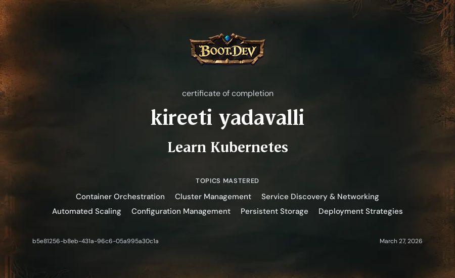 kireeti yadavalli's Boot.dev Learn Kubernetes certificate