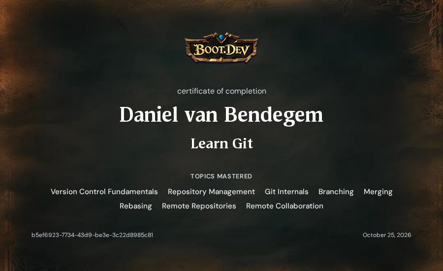 Daniel van Bendegem's Boot.dev Learn Git certificate