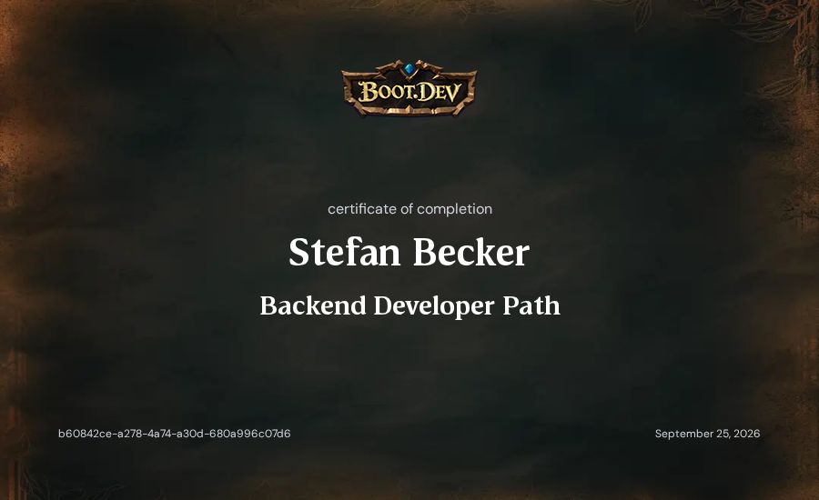 Stefan Becker's Boot.dev Backend Developer Path certificate
