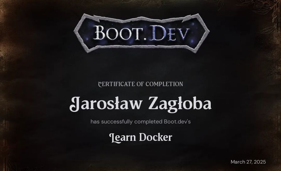 Jarosław Zagłoba's Boot.dev Learn Docker certificate