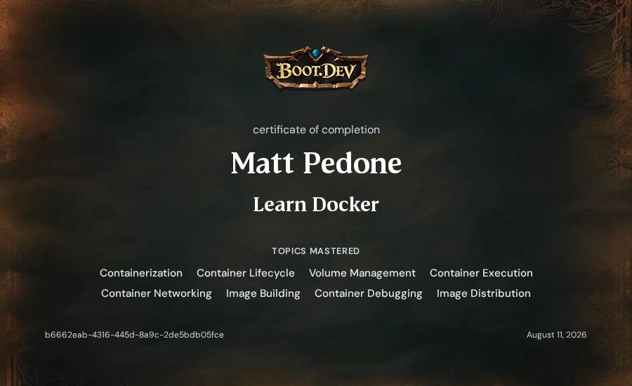 Matt Pedone's Boot.dev Learn Docker certificate