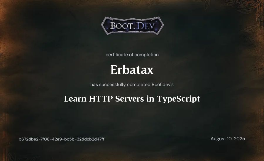 Erbatax's Boot.dev Learn HTTP Servers in TypeScript certificate