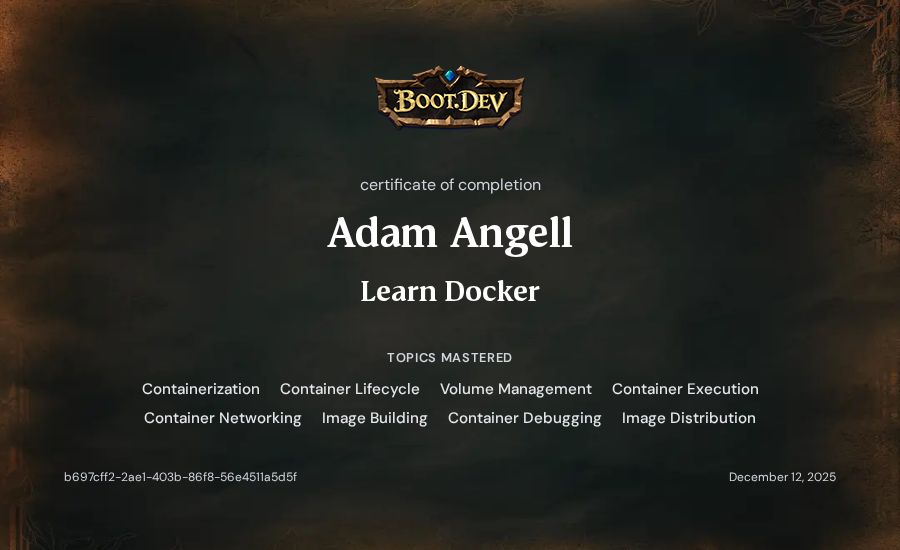 Adam Angell's Boot.dev Learn Docker certificate