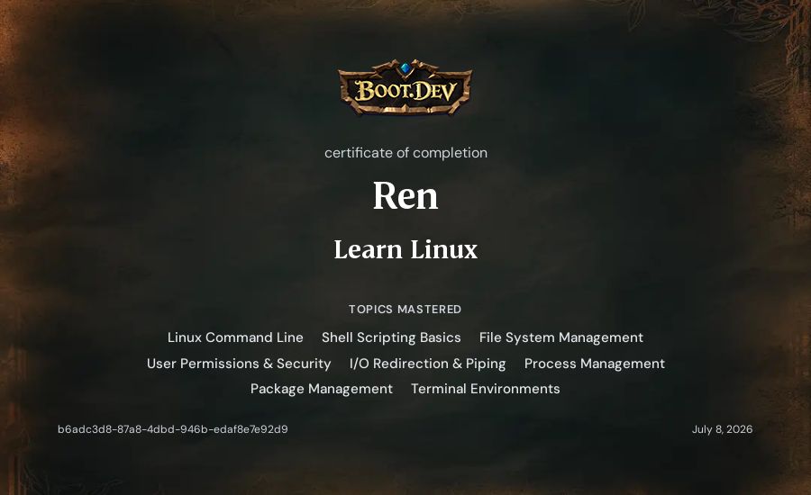 Ren's Boot.dev Learn Linux certificate