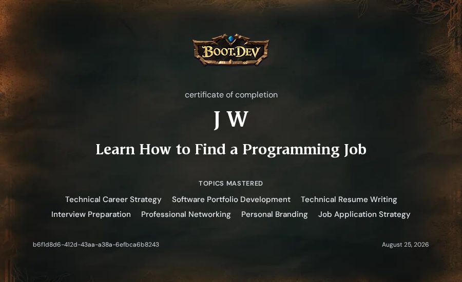 J W's Boot.dev Learn How to Find a Programming Job certificate