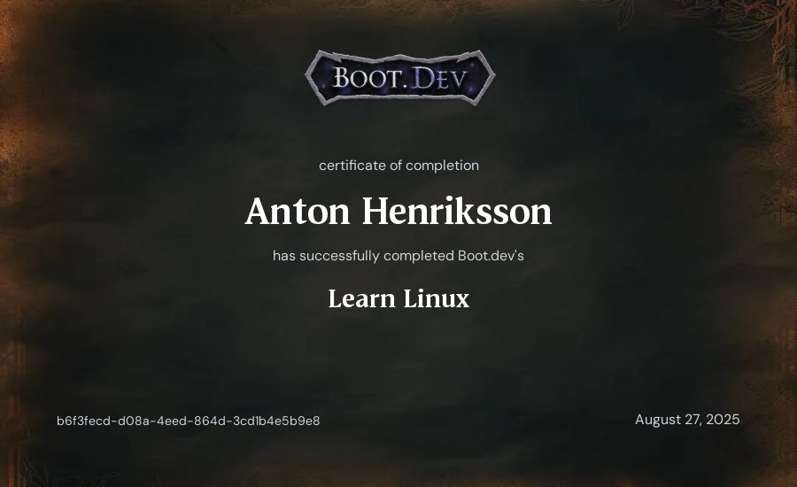 Anton Henriksson's Boot.dev Learn Linux certificate