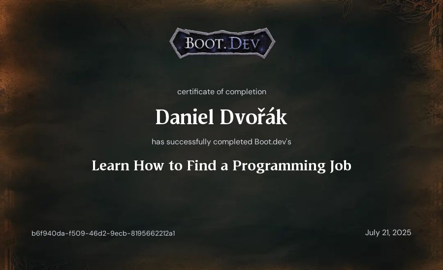 Daniel Dvořák's Boot.dev Learn How to Find a Programming Job certificate