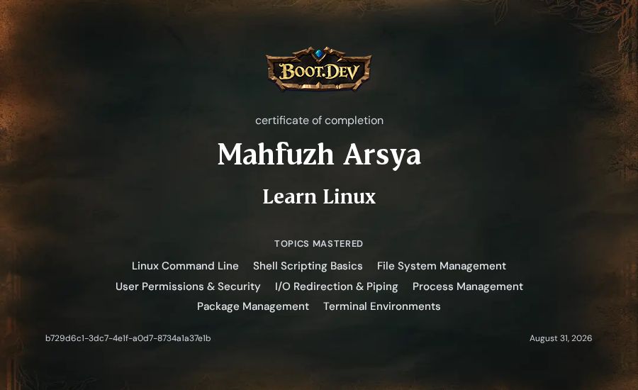 Mahfuzh Arsya's Boot.dev Learn Linux certificate