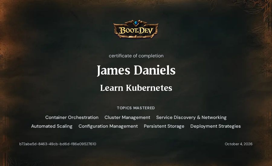 James Daniels's Boot.dev Learn Kubernetes certificate