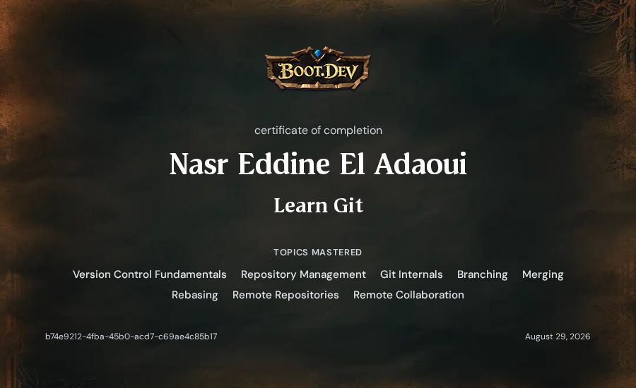 Nasr Eddine El Adaoui's Boot.dev Learn Git certificate