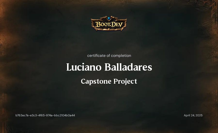 Luciano Balladares's Boot.dev Capstone Project certificate
