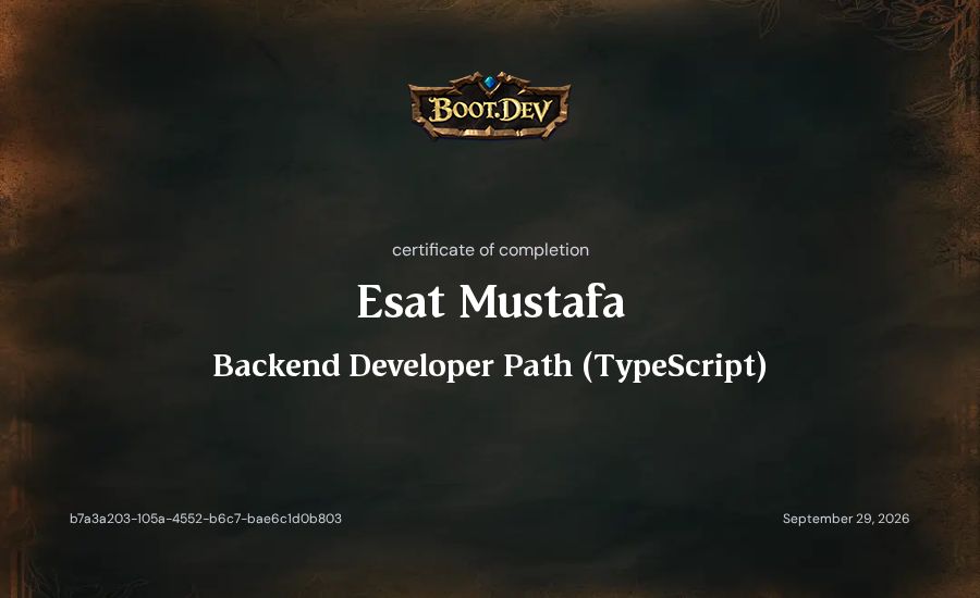 Esat Mustafa's Boot.dev Backend Developer Path (TypeScript) certificate