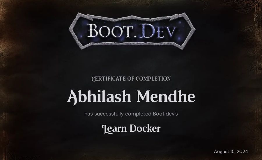 Abhilash Mendhe's Boot.dev Learn Docker certificate