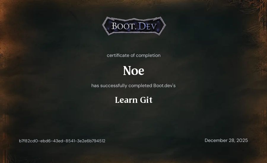 Noe's Boot.dev Learn Git certificate