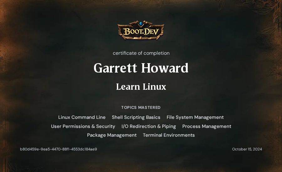meta-byte's Boot.dev Learn Linux certificate