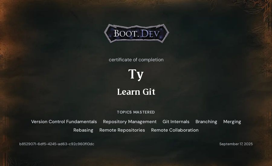 Ty's Boot.dev Learn Git certificate