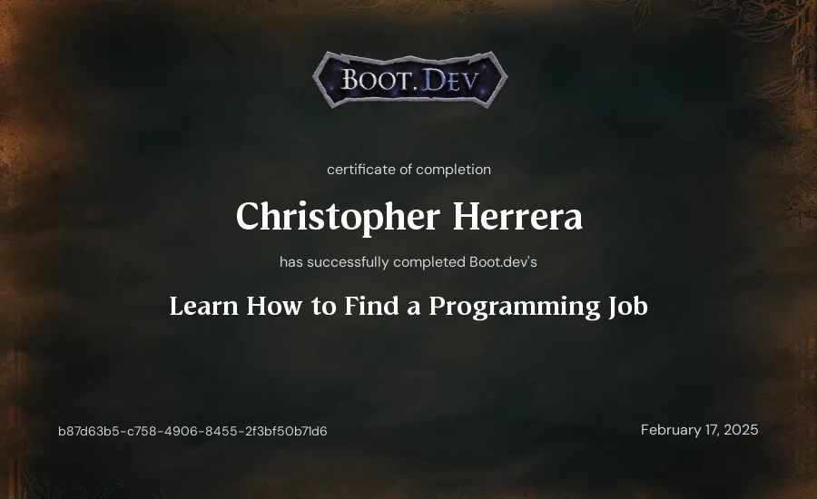 Christopher Herrera's Boot.dev Learn How to Find a Programming Job certificate