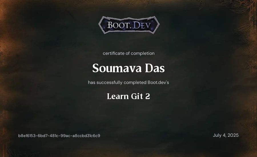 Soumava Das's Boot.dev Learn Git 2 certificate