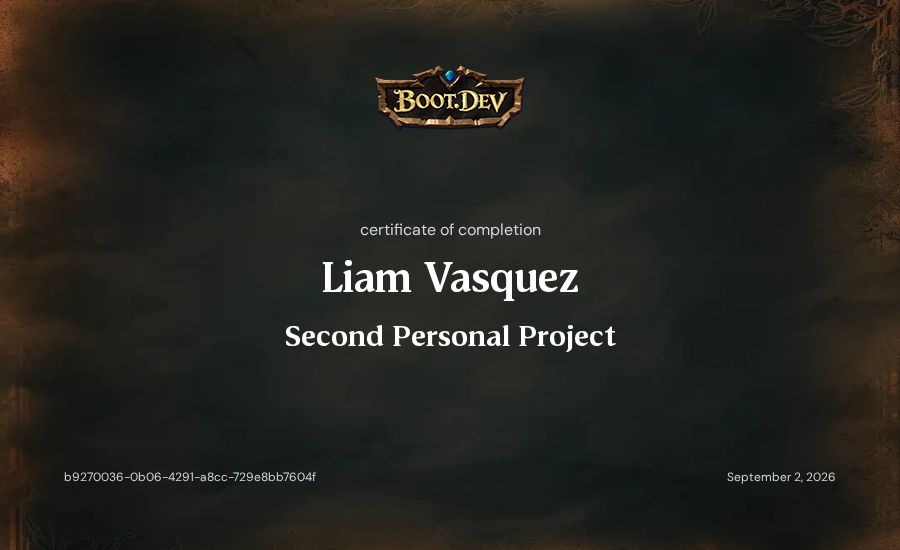 Liam Vasquez's Boot.dev Second Personal Project certificate