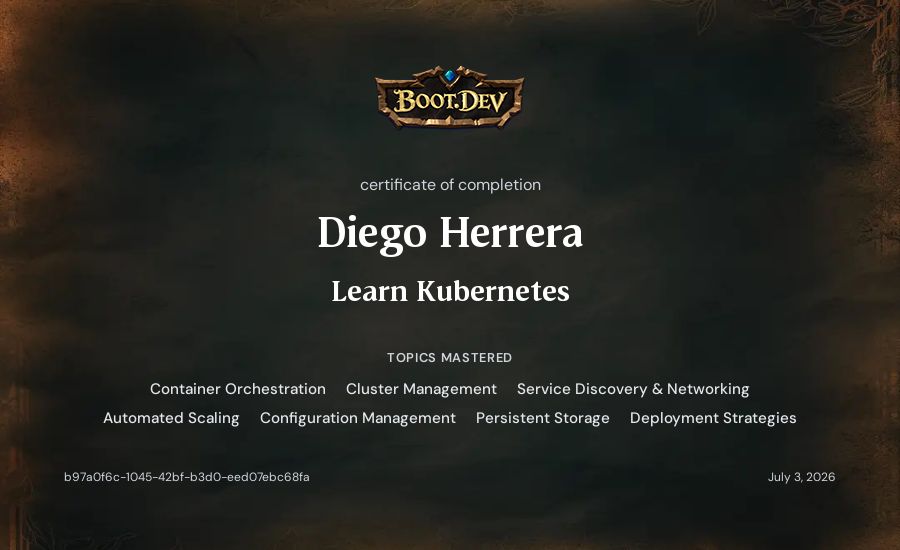 Diego Herrera's Boot.dev Learn Kubernetes certificate