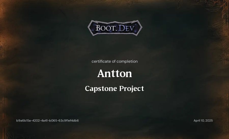 Antton's Boot.dev Capstone Project certificate