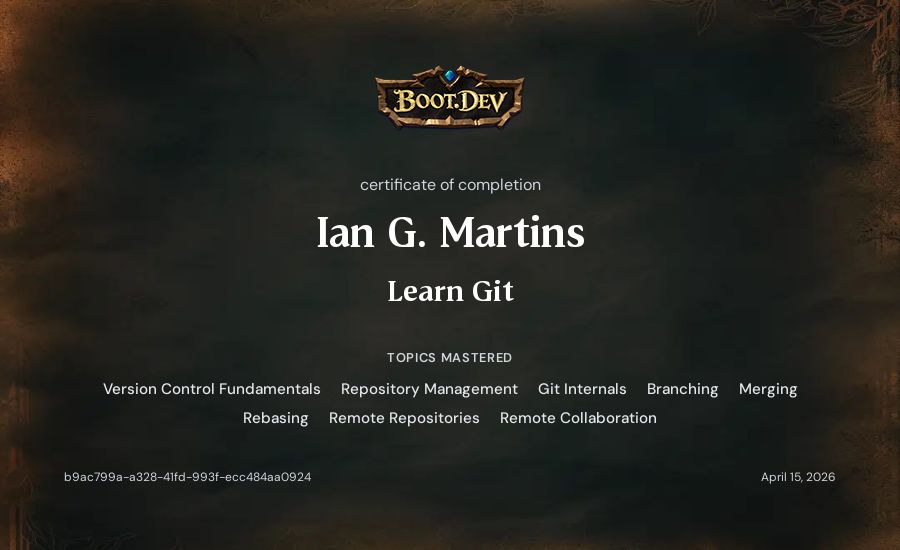 Ian G. Martins's Boot.dev Learn Git certificate