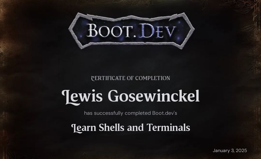 Lewis Gosewinckel's Boot.dev Learn Linux certificate