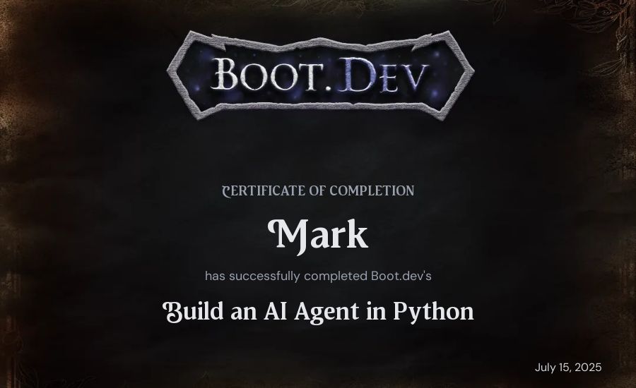 Mark's Boot.dev Build an AI Agent in Python certificate