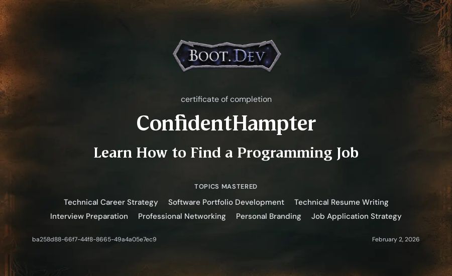 ConfidentHampter's Boot.dev Learn How to Find a Programming Job certificate