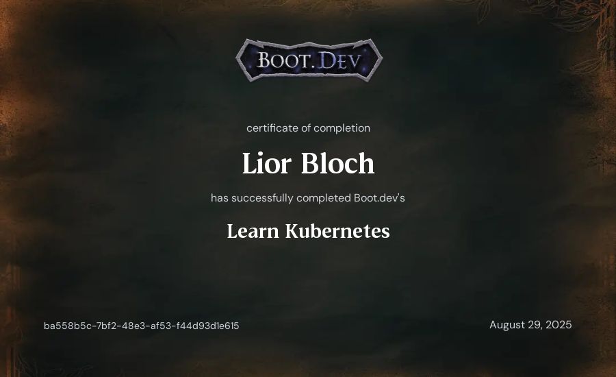 Lior Bloch's Boot.dev Learn Kubernetes certificate