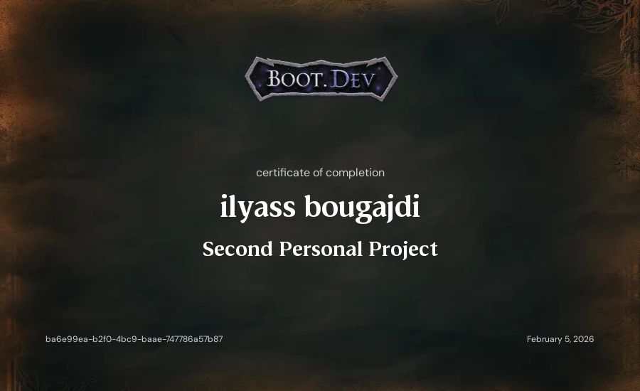 ilyass bougajdi's Boot.dev Second Personal Project certificate