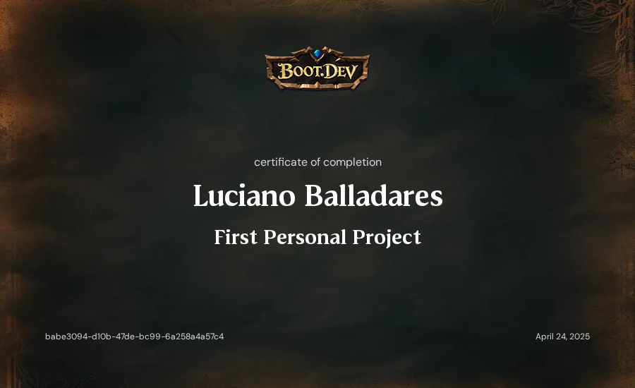 Luciano Balladares's Boot.dev First Personal Project certificate