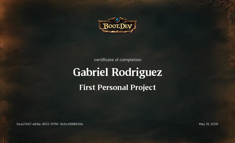 Gabriel Rodriguez's Boot.dev First Personal Project certificate