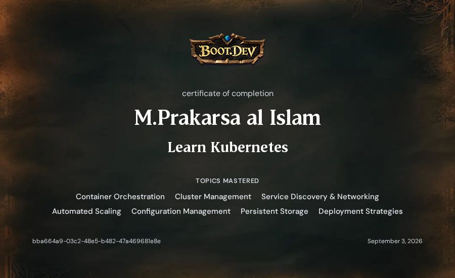 M.Prakarsa al Islam's Boot.dev Learn Kubernetes certificate