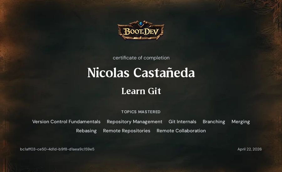 Nicolas Castañeda's Boot.dev Learn Git certificate