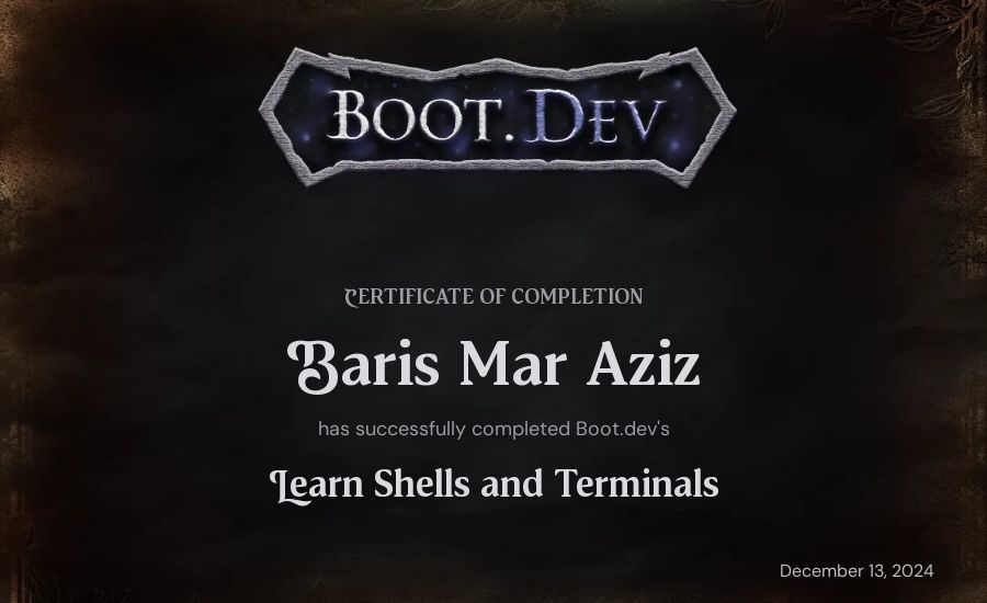 Baris Mar Aziz's Boot.dev Learn Linux certificate