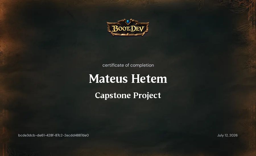 Mateus Hetem's Boot.dev Capstone Project certificate