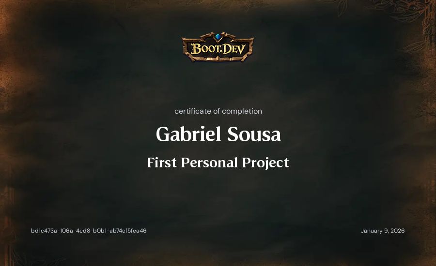 Gabriel Sousa's Boot.dev First Personal Project certificate