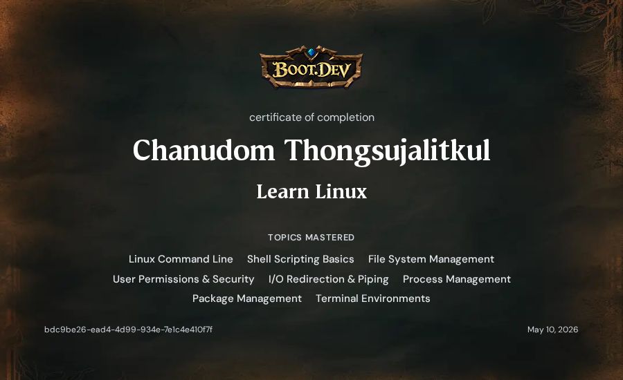 Chanudom Thongsujalitkul's Boot.dev Learn Linux certificate