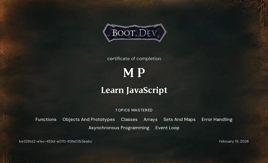 M P's Boot.dev Learn JavaScript certificate