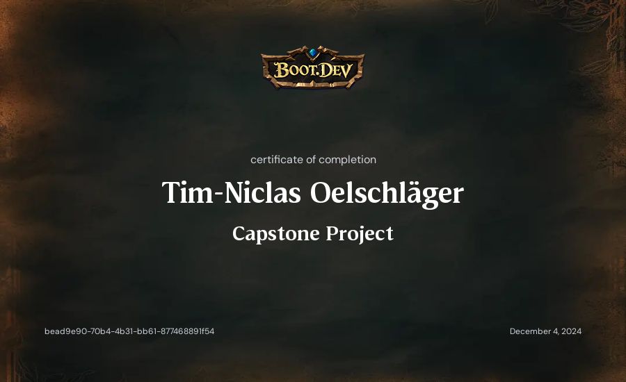 Tim-Niclas Oelschläger's Boot.dev Capstone Project certificate