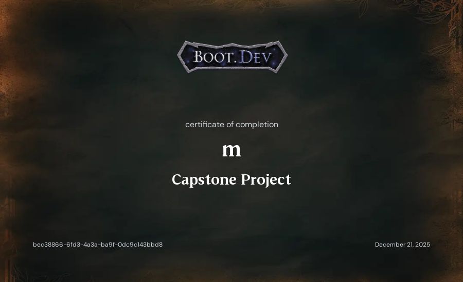 m's Boot.dev Capstone Project certificate