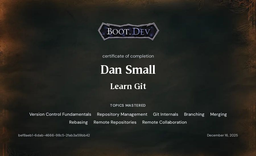 Dan Small's Boot.dev Learn Git certificate