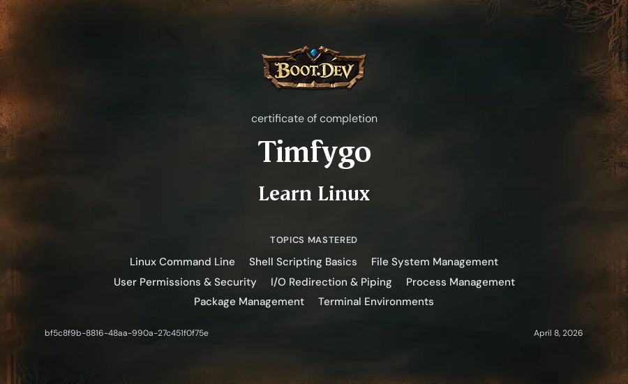 Timfygo's Boot.dev Learn Linux certificate